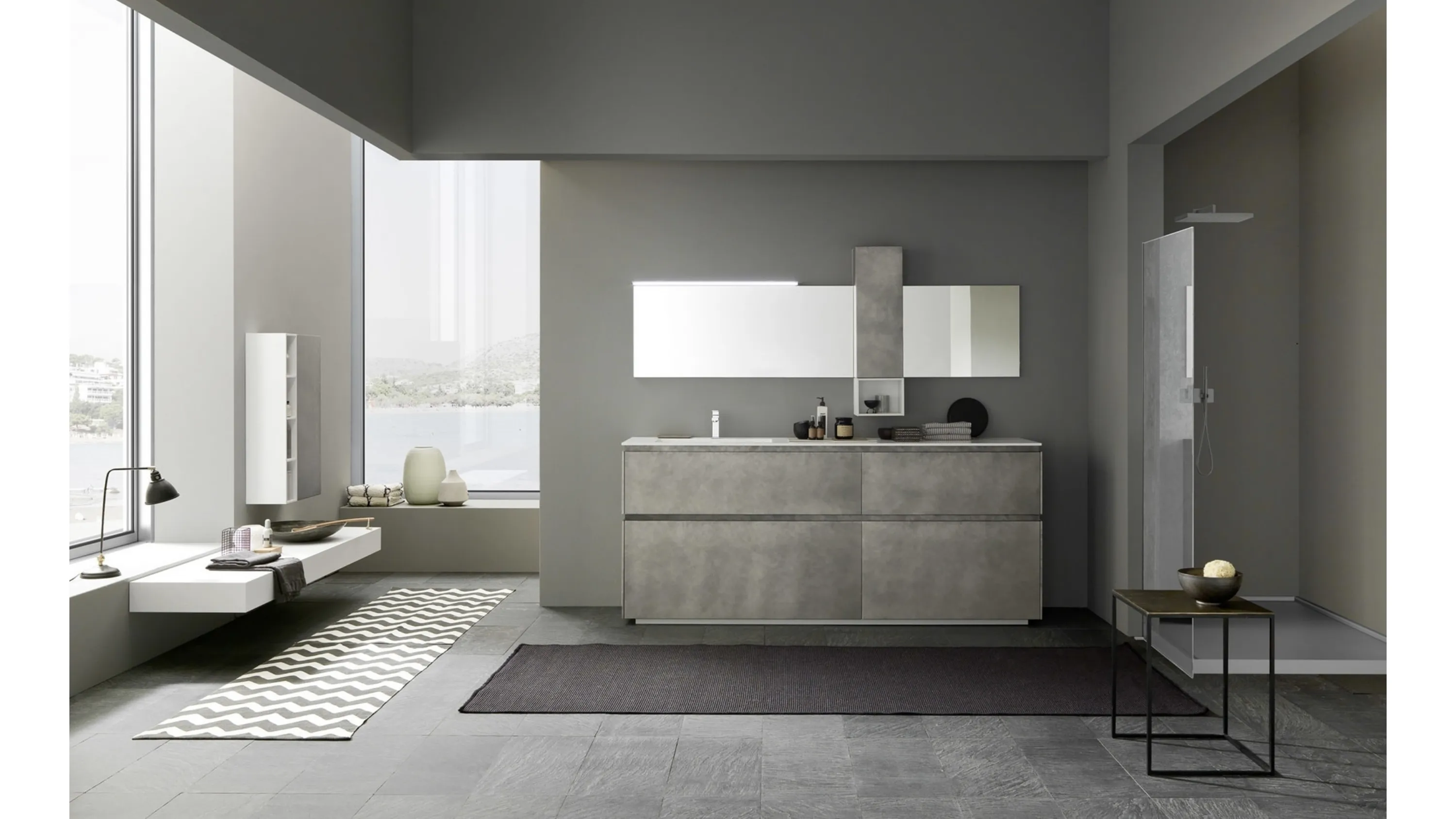 Mobile da Bagno sospeso M2 System C205 in laccato Metal Titanio di Baxar